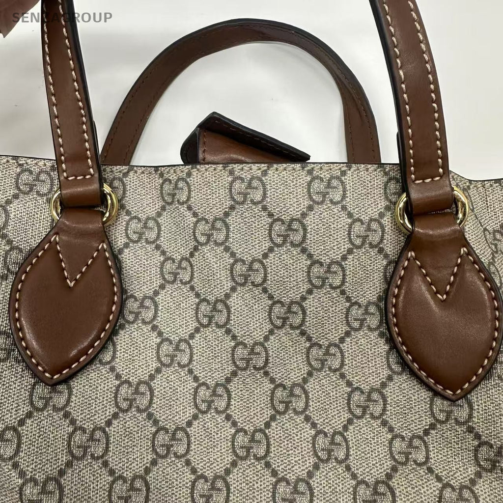GUCCI Coated Canvas Monogram GG Handbag Shoulderbag Brown