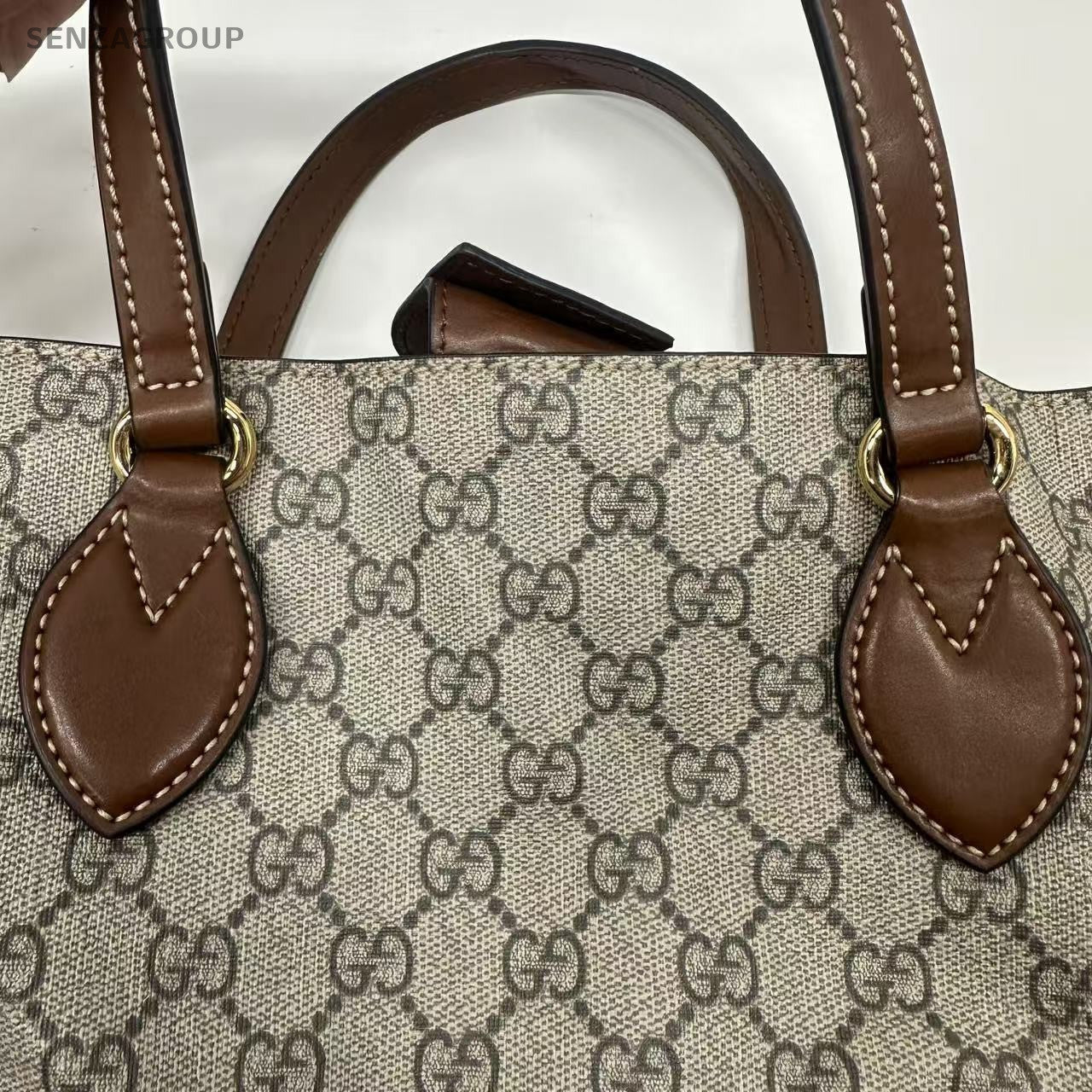 GUCCI Coated Canvas Monogram GG Handbag Shoulderbag Brown