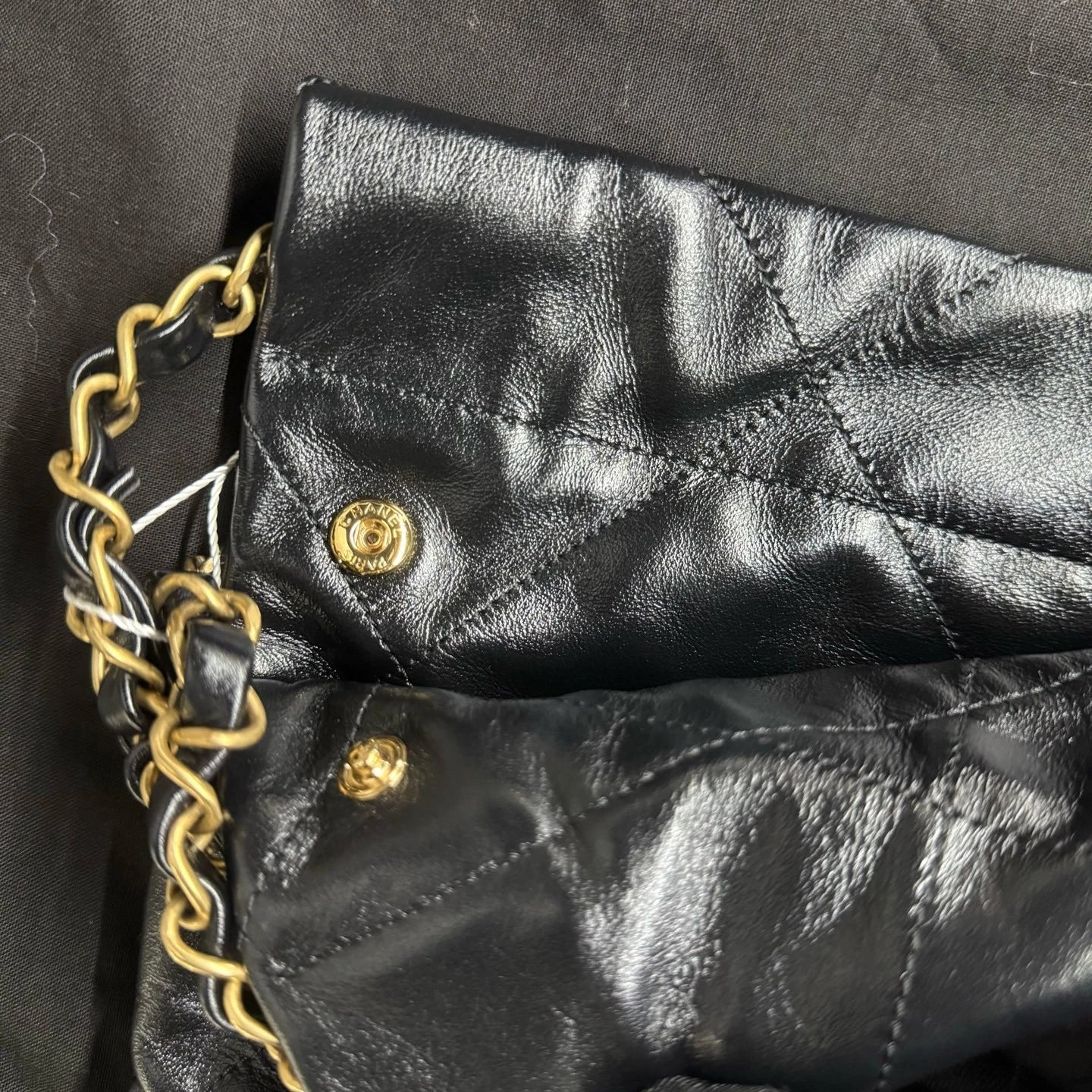 New CHANEL Calfskin 22 Small Black Gold Tote Shoulder Bag For Women