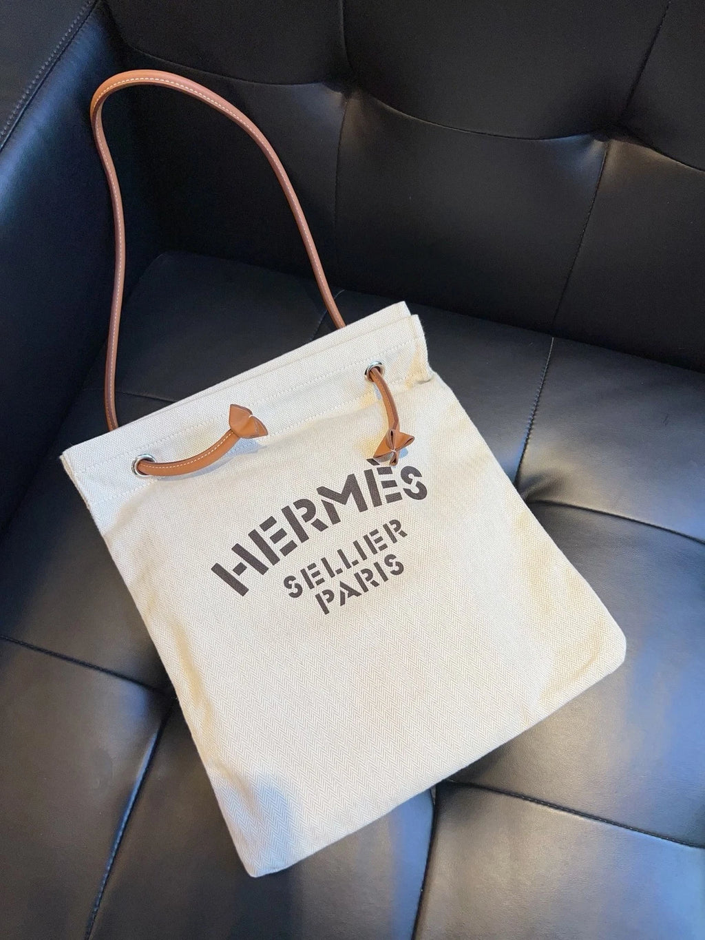 Hermes Aline Canvas Shoulder Bag White Brown Women Fashion