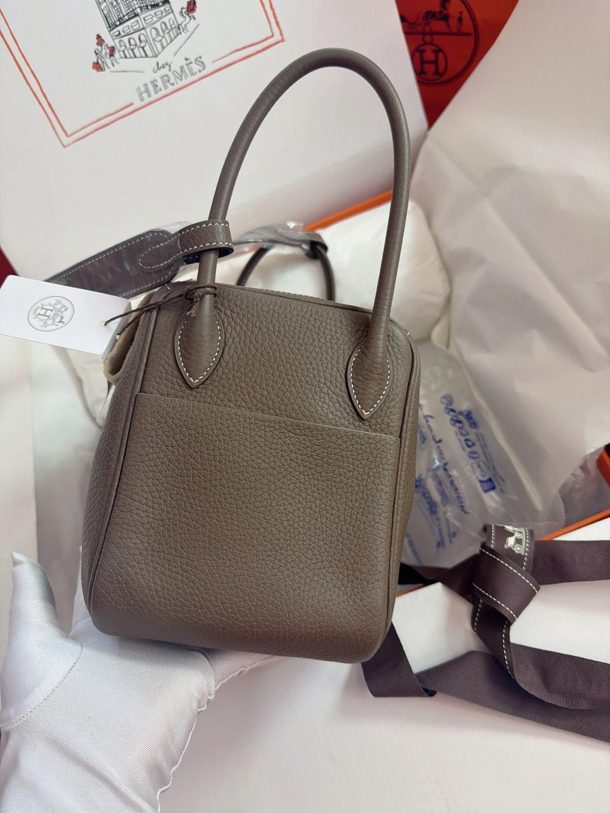 New Hermes Lindy26 Gray 2Way Handbag Shoulder Bag Gold Hardware