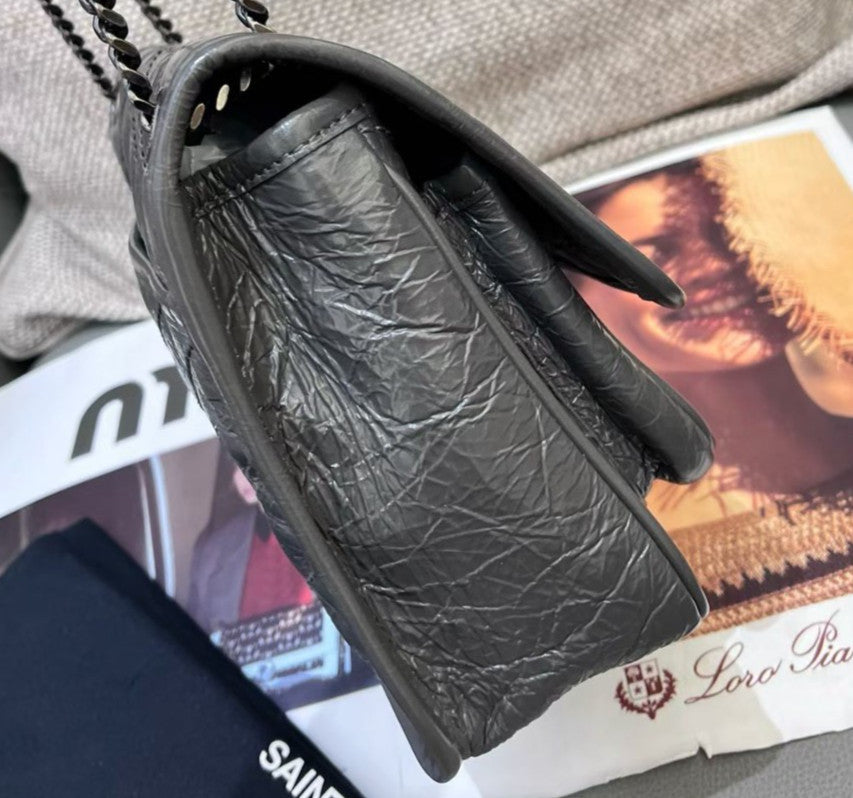 Saint Laurent Niki PM Chain Shoulder Bag Gray Silver Used Women Classic