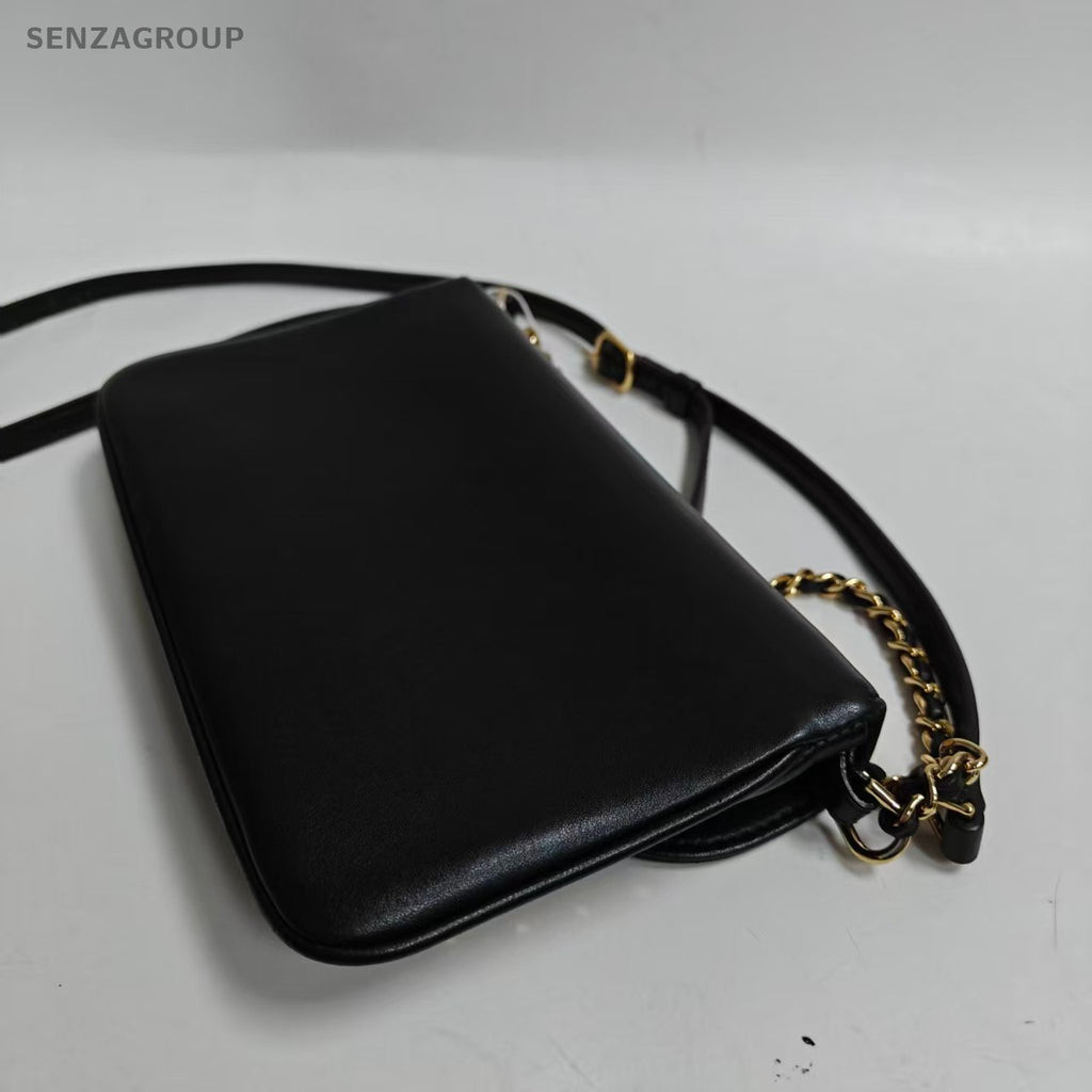 Chanel Timeless Chain Shoulder Bag Black Gold Diamond Women Classic Designer