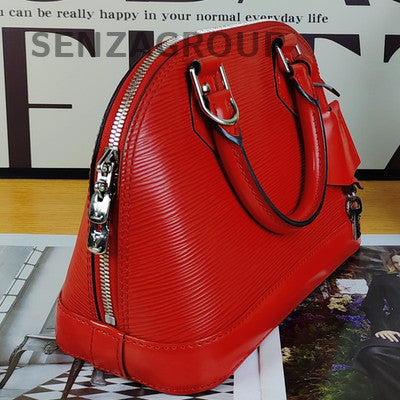 Louis Vuitton Alma BB Epi Leather Red Silver Shoulder Bag Women Classic
