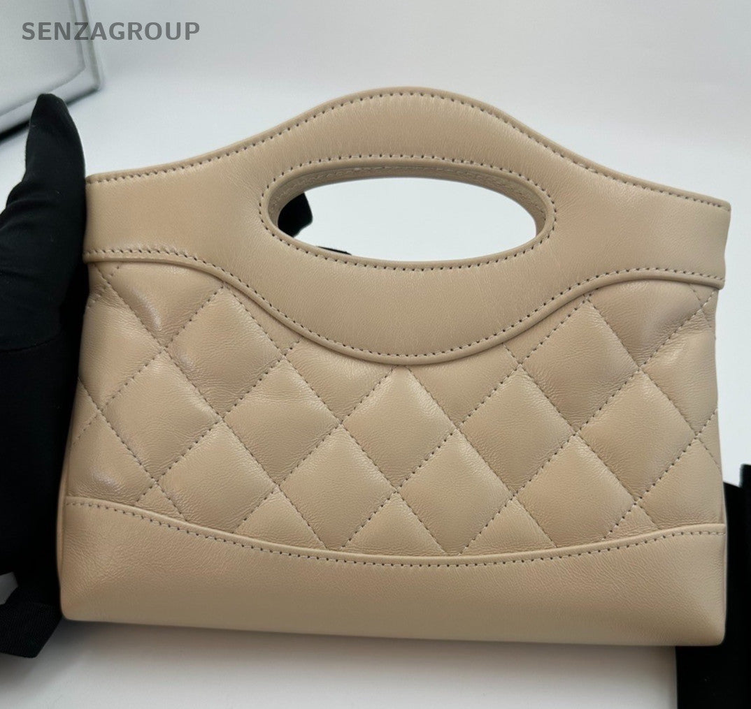 Chanel 31Bag Nano Lambskin Top Handle Shoulder Bag Crossbody Beige Gold Women