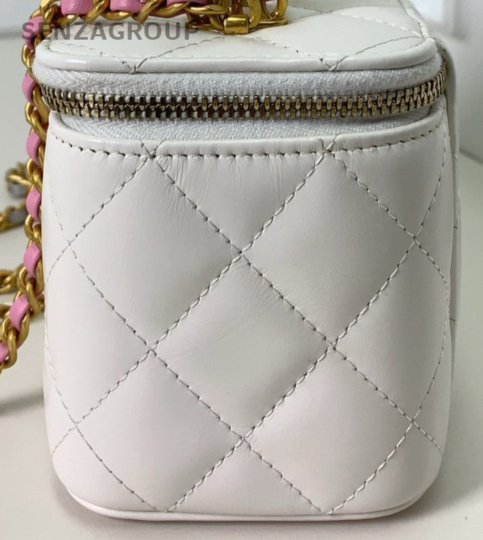Chanel 23P Chain Top Hand Shoulder Bag Crossbody White Gold Women Designer