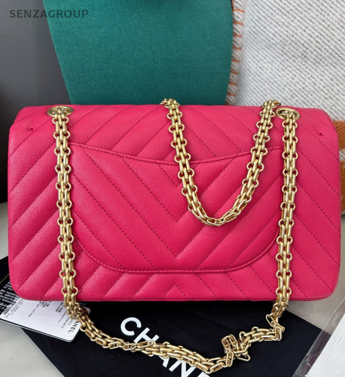 Chanel 2.55 PM Chain Shoulder Bag Pink Gold Women Classic Fashion