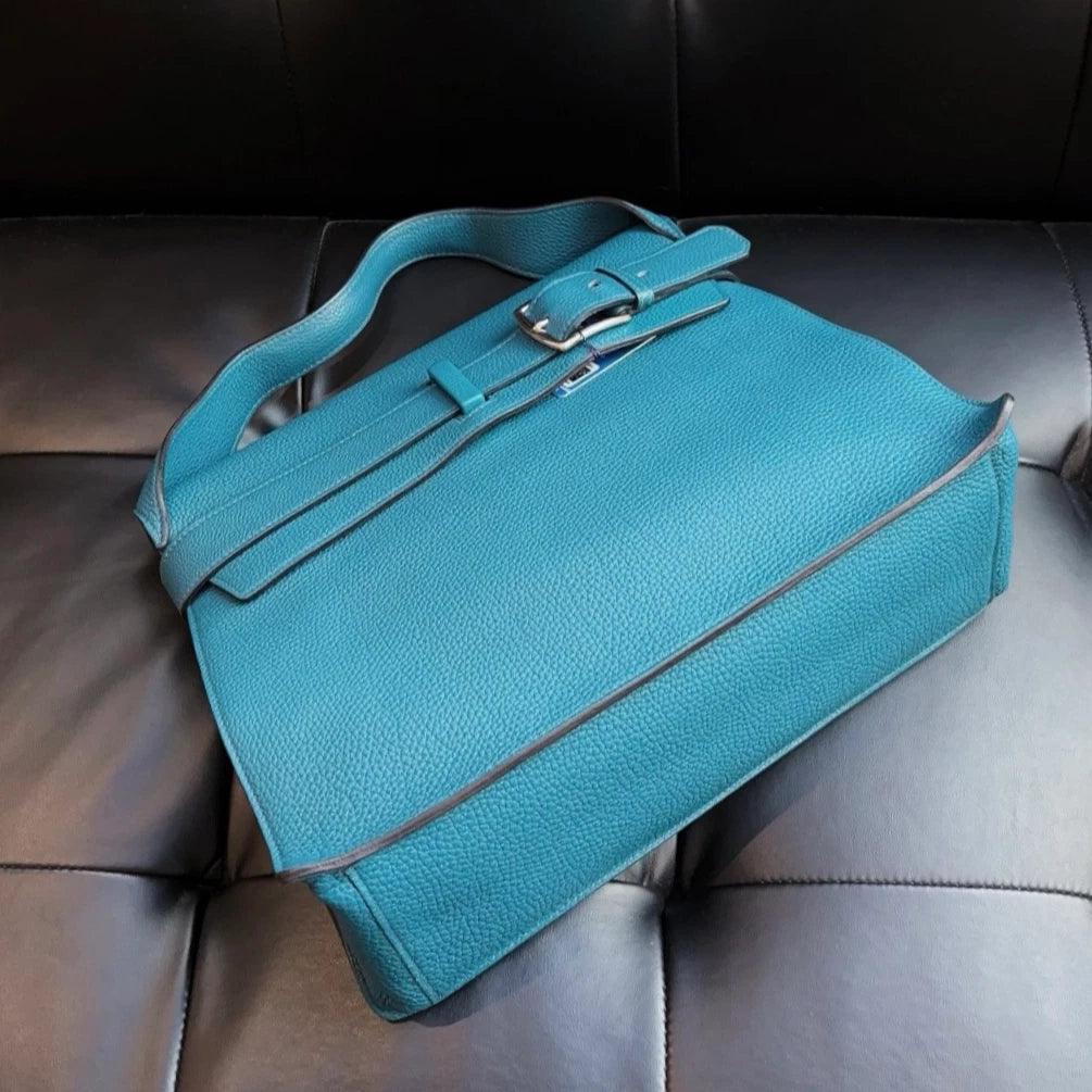 Hermes Etribelt33 Togo Leather Top Handle Bag Blue Silver Women Classic