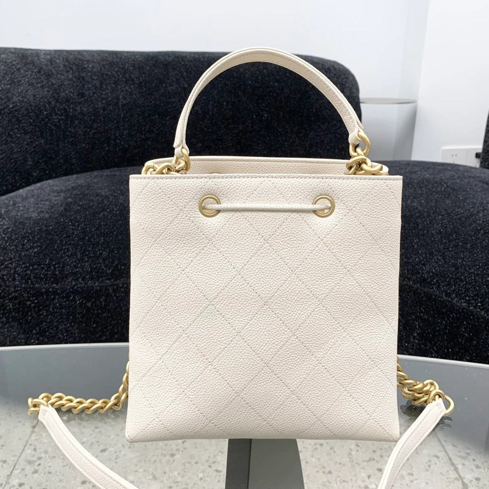 Chanel Calfskin Bucket Chain Shoulder Bag Crossbody White Gold Diamond S