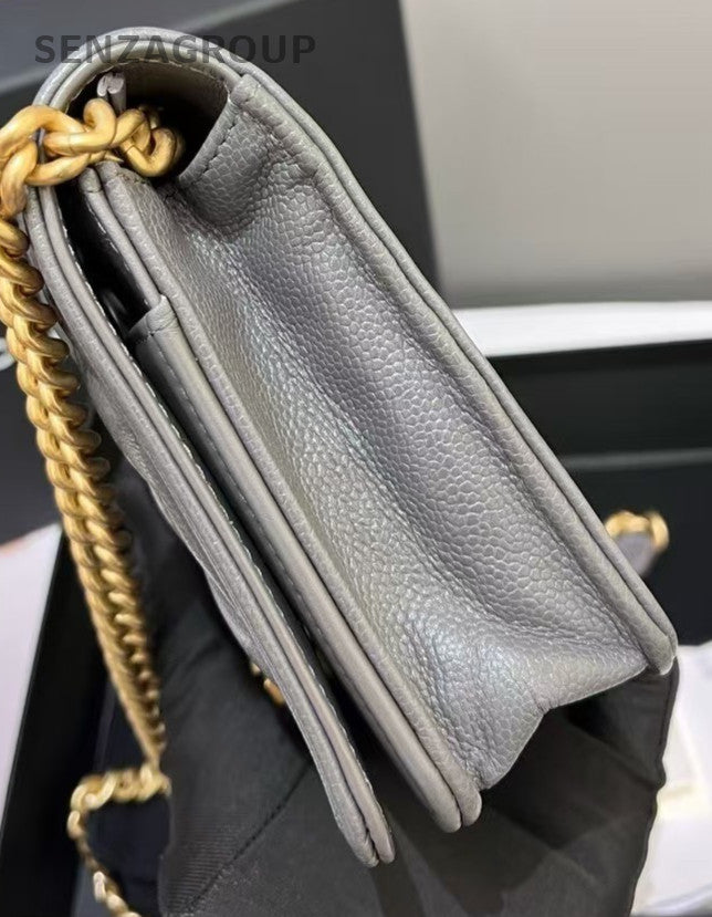 Chanel Leboy WOC Chain Shoulder Bag Gray Gold Used Women Classic Diamond