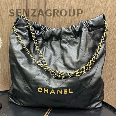 Chanel 22 Bag Medium Black Gold Quilted Chain Shoulder Crossbody Bag