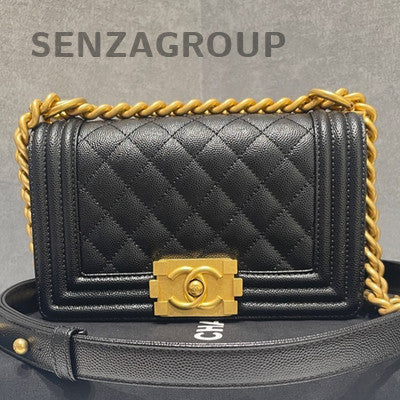Chanel Le Boy Small Black Caviar Quilted Chain Shoulder Crossbody Bag