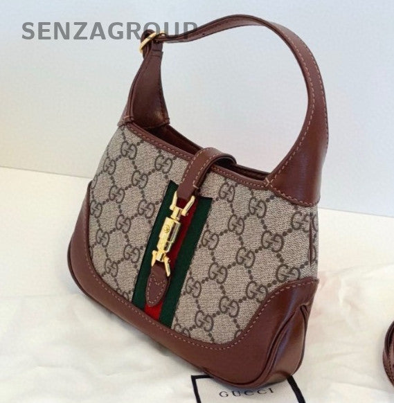 Gucci Jackie1961 Mini Top Handle Bag Crossbody Brown Gold Women Classic
