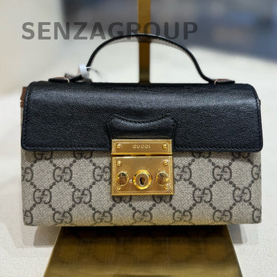 Gucci Padlock Mini Black GG Canvas Leather Crossbody Bag for Women