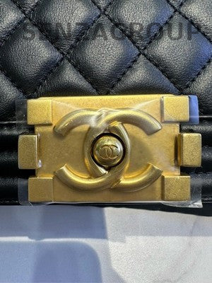 Chanel Le Boy Small Black Gold Quilted Calfskin Chain Shoulder Bag