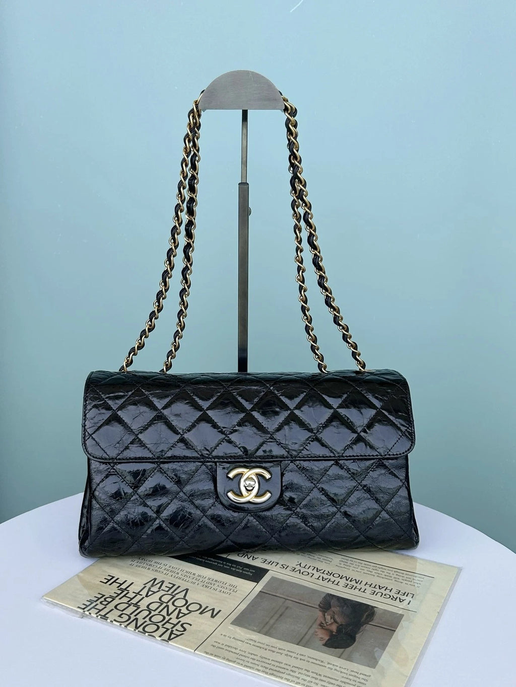 Chanel Classic Flap Jumbo Crossbody Shoulder Bag Black Gold Oil Calfskin