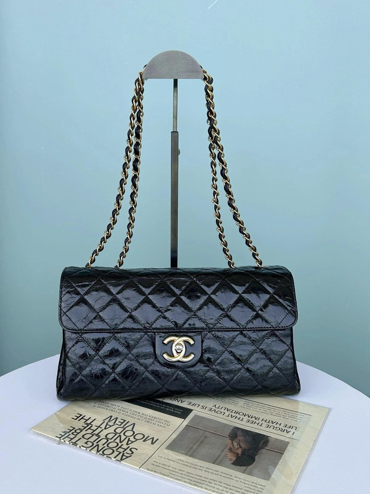 Chanel Classic Flap Jumbo Crossbody Shoulder Bag Black Gold Oil Calfskin