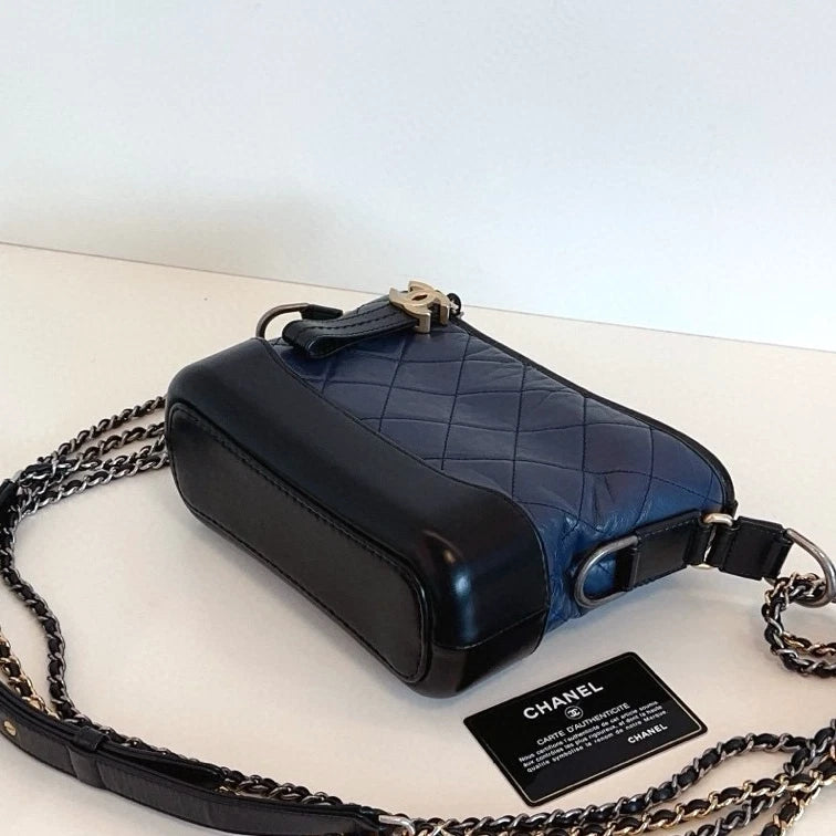 Chanel Gabrielle PM Chain Shoulder Crossbody Blue Gold Women Classic Fashion