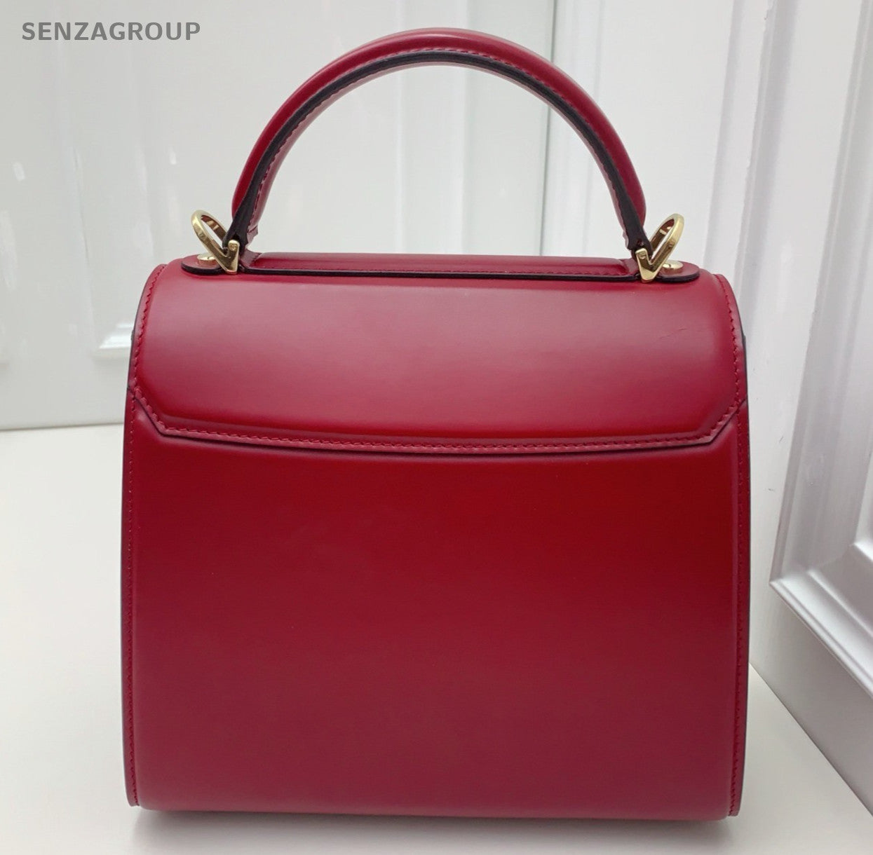 Salvatore Ferragamo Boxyz 2Way Top Handle Bag Crossbody Red Gold Women Classic