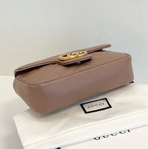 GUCCI GG Marmont Mini Milk tea Color Chain Strap Shoulder bag Crossbody
