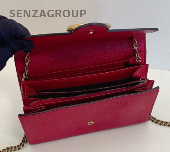 Gucci Marmont GG Chain Shoulder Bag Crossbody Red Gold Women Classic