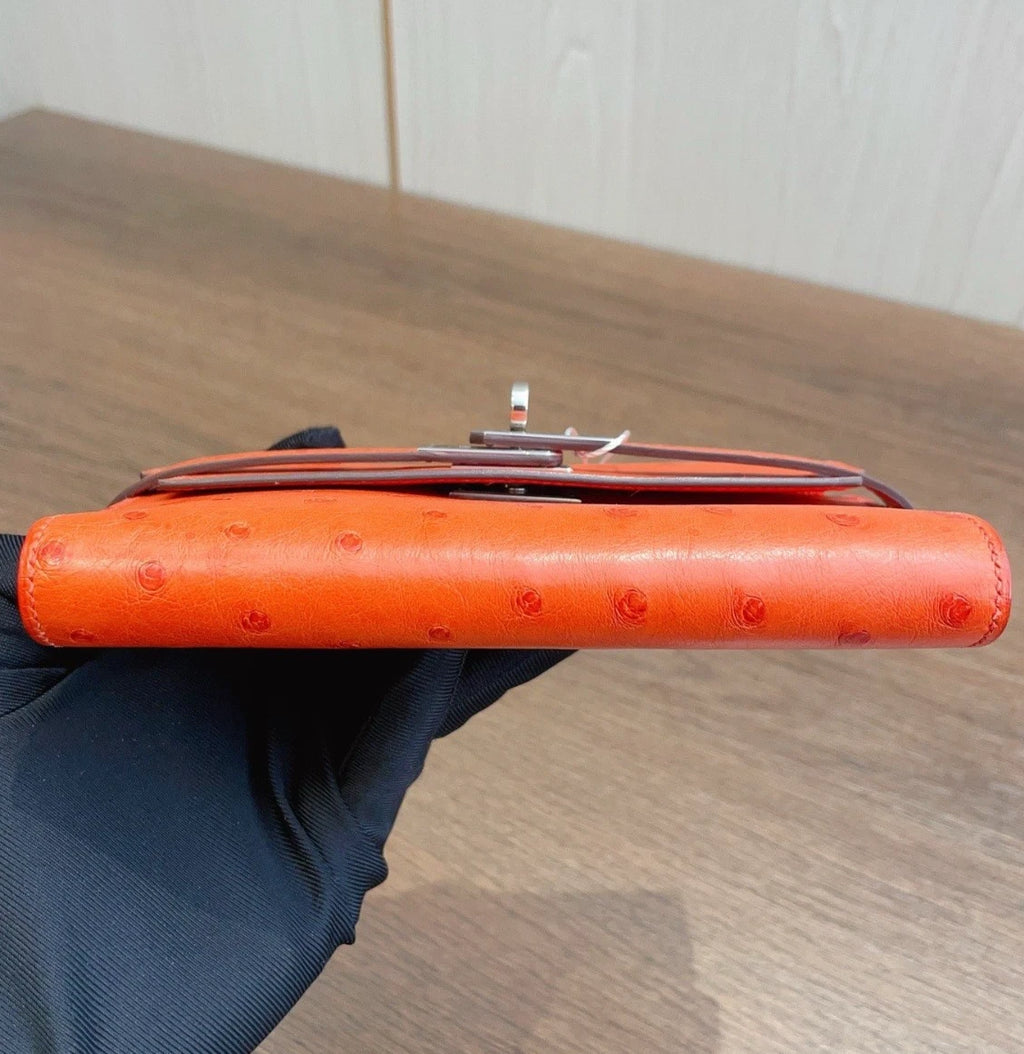 Hermes Kelly Short Wallet Orange Silver Hardware Women