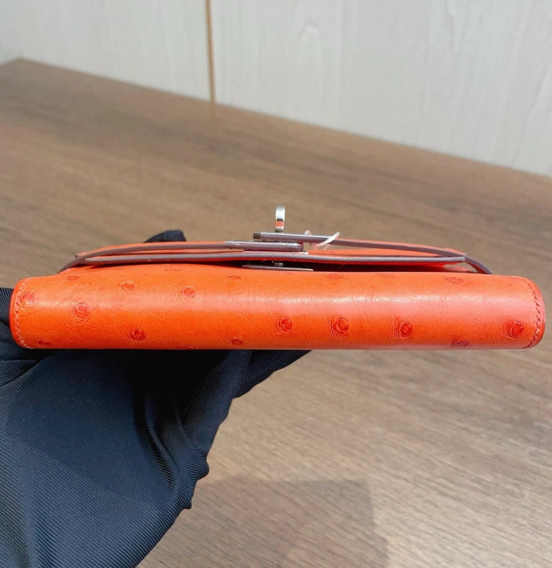 Hermes Kelly Short Wallet Orange Silver Hardware Women