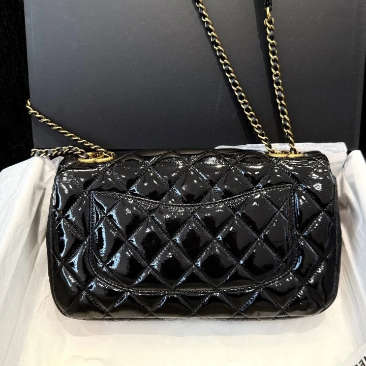 Chanel Classic Flap Mini Patent Goatskin Chain Shoulder Crossbody Bag Women D
