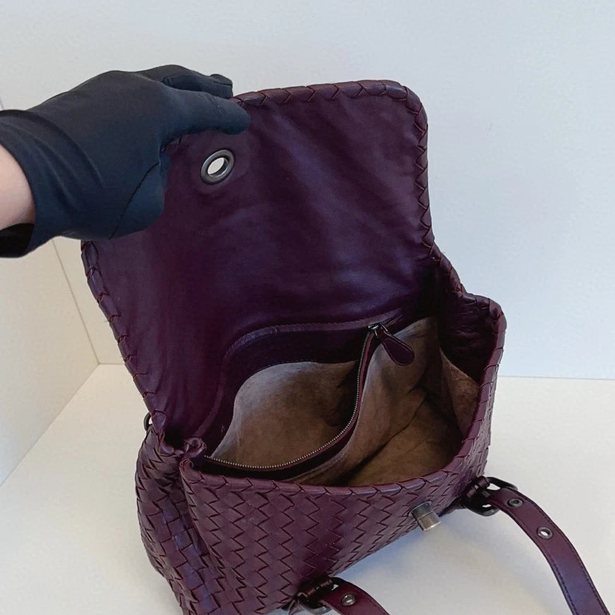 Bottega Veneta Satchel Intrecciato Backpack Top Handle Crossbody Red Women