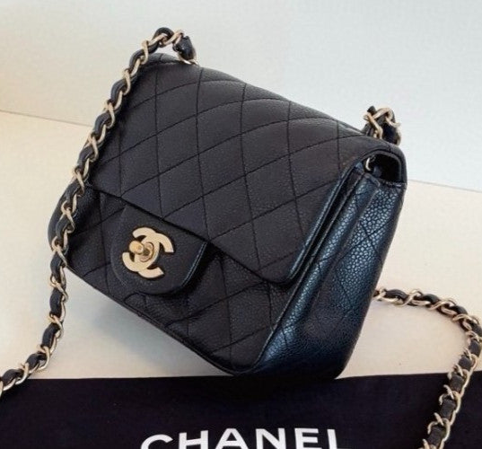 Chanel Classic Flap Chain 2Way Shoulder Bag Crossbody Black Gold Women Diamond