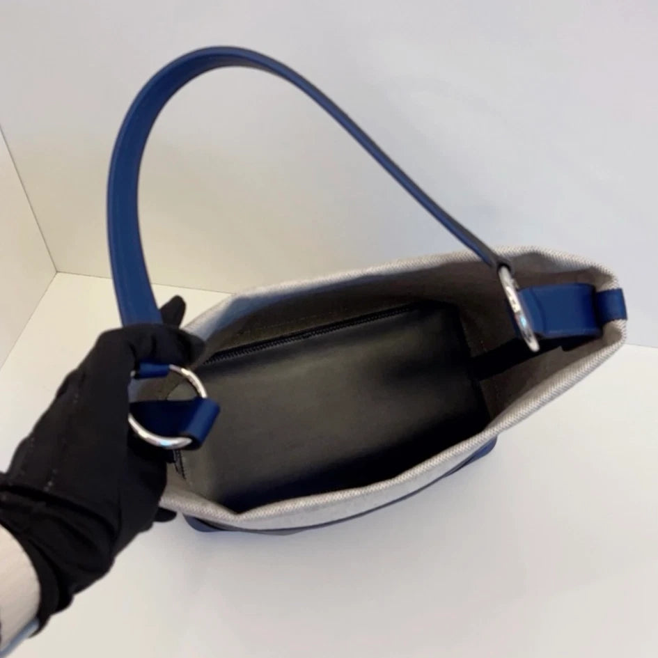 Hermes Colroule25 Canvas Bucket Shoulder Bag Black White Silver Unisex Adults