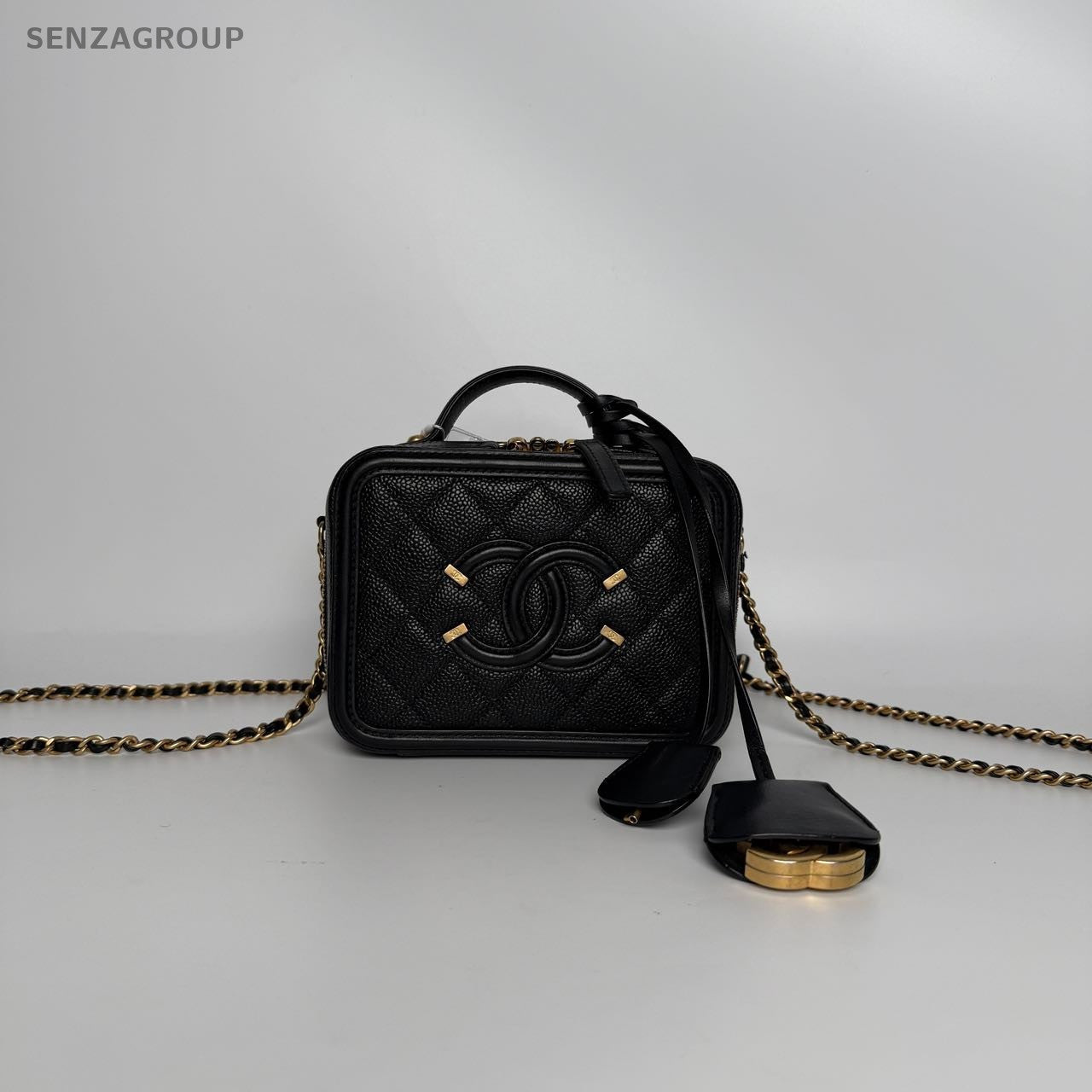 SJ0001 Chanel Vanity Case Small in Black Caviar Leather with Quilted Detail