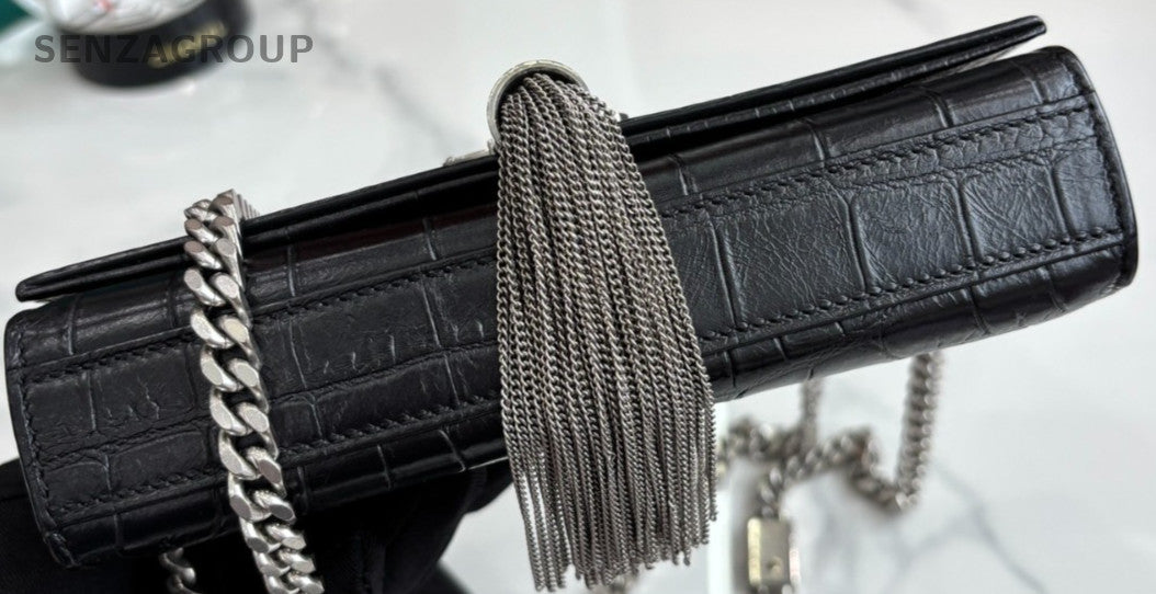 YSL Saint Lauren Kate Chain Shoulder Crossbody Bag Black Silver Classic