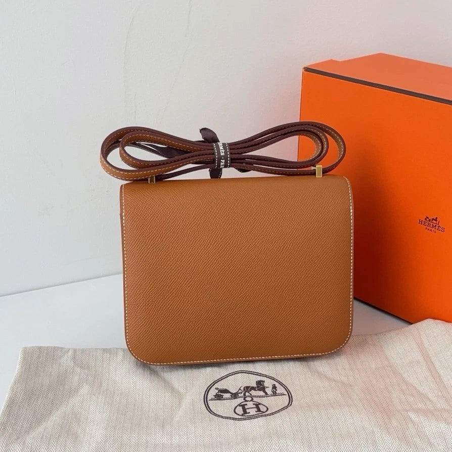 Excellent Hermes Constance19 Epsom Brown Shoulder Bag Crossbody Gold Hardware