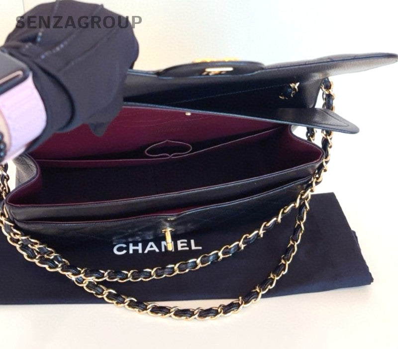 Chanel Classic Flap Jumbo Chain Shoulder Bag Crossbody Black Gold Women Fashion
