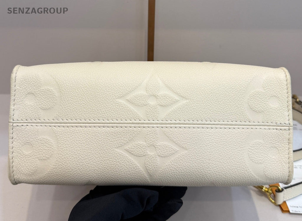 Louis Vuitton OnTheGo PM Monogram Tote Handbag Crossbody White Gold Women