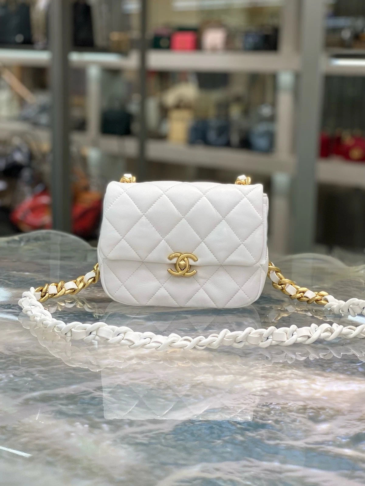 CHANEL White Mini Square Crossbody Bag For Women