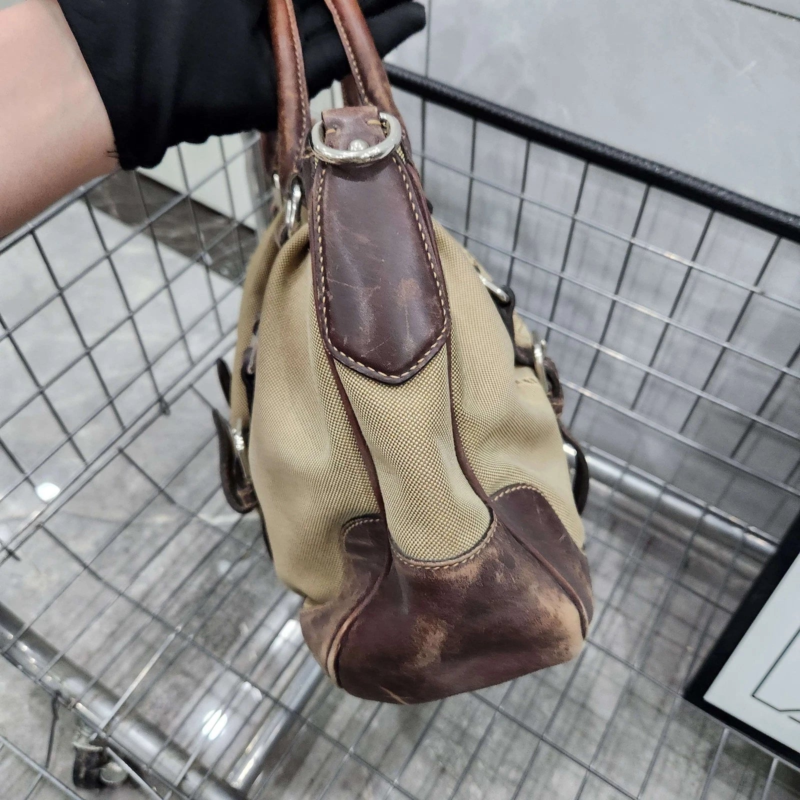 Prada Canvas Colorblock Strap Tote Handbag For Women