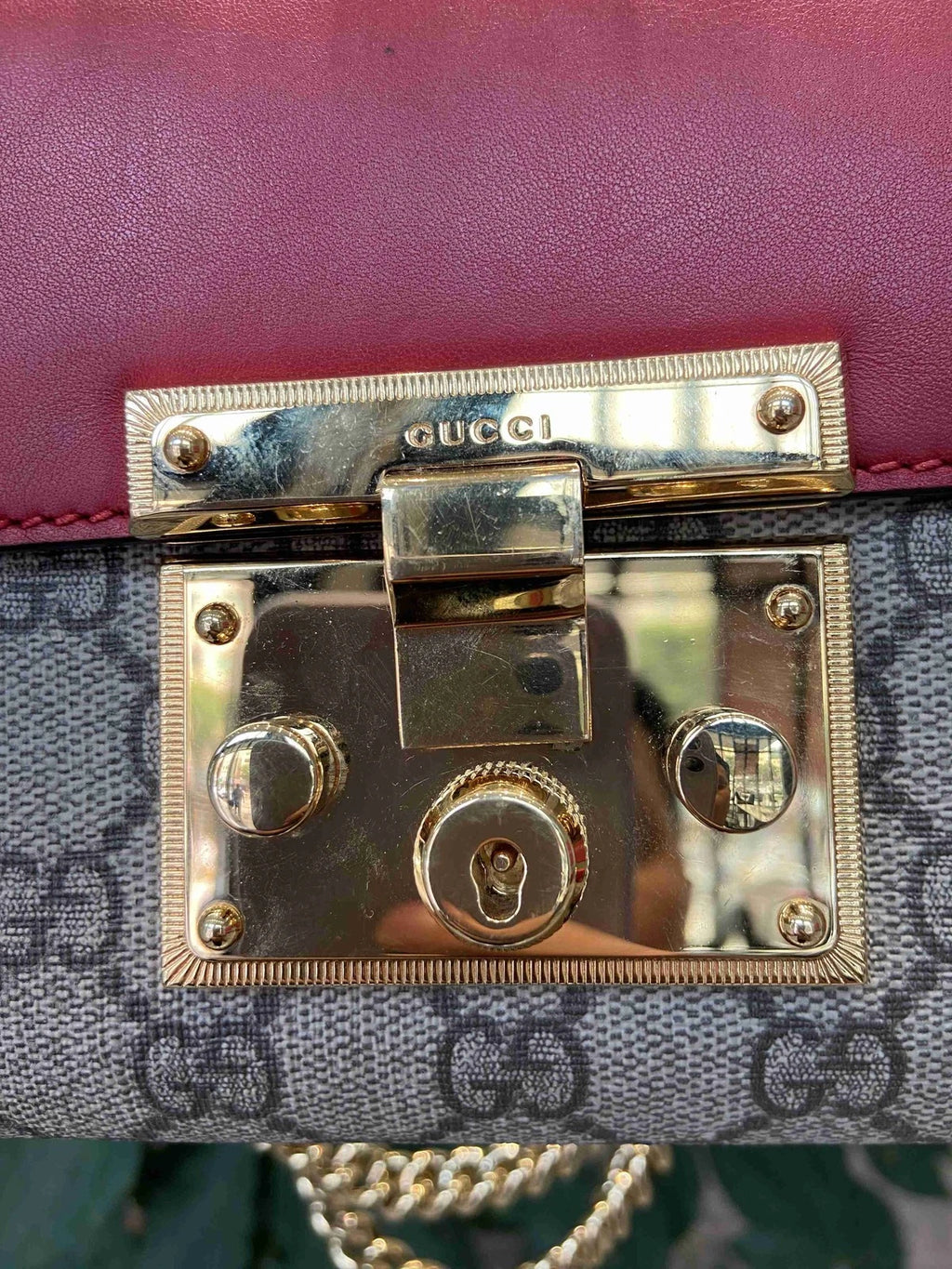 Authentic Gucci Red Padlock Small Chain Shoulder Bag For Women