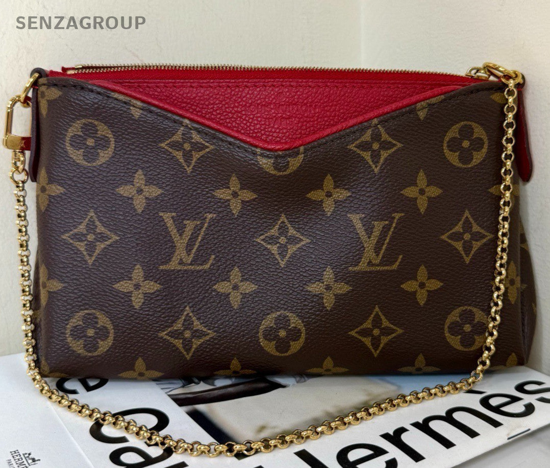 Louis Vuitton Monogram Chain Shoulder Bag Brown Red Women Classic Designer