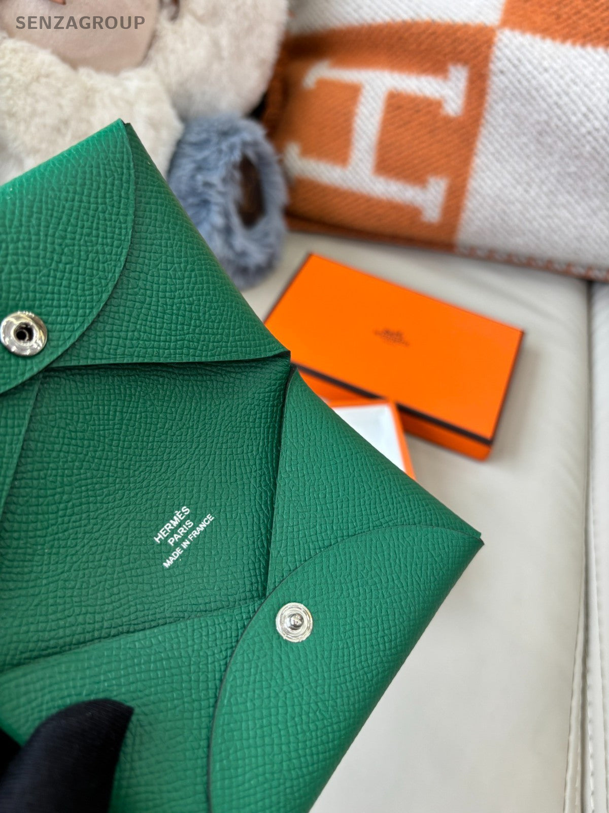 Hermes Calvi Card Case Green Epsom Leather Purse