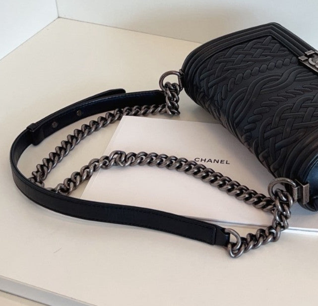Chanel Leboy MM Chain Shoulder Bag Crossbody Black Silver Women Classic