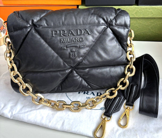 PRADA PUFFER Chain Strap Black Gold 2WAY Shoulder bag Almost Brand NEW Women