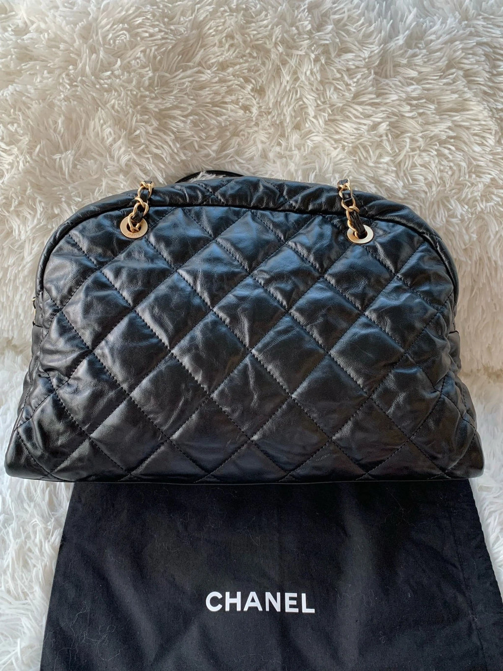 CHANEL Large Capacity Bowling Bag Waxed Leather For Women