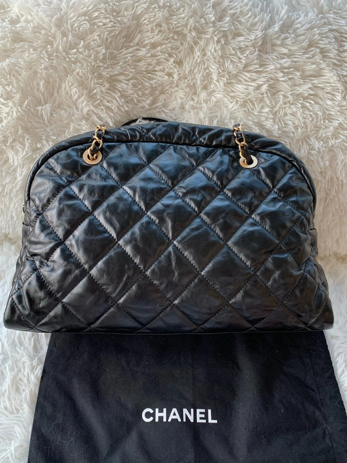 CHANEL Large Capacity Bowling Bag Waxed Leather For Women