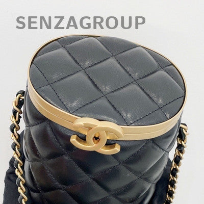 Chanel Black Quilted Lambskin Bucket Bag with Gold Chain Strap