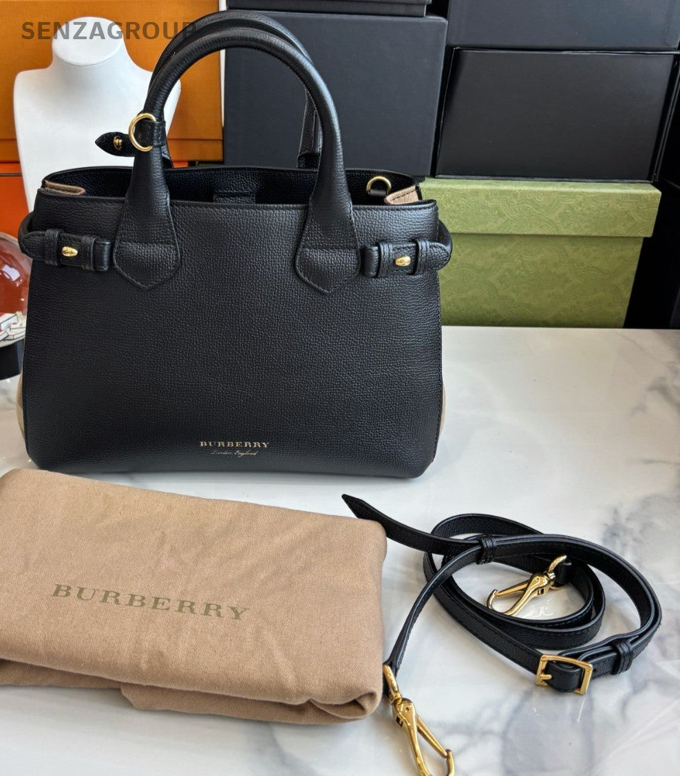 Burberry Banner Top Handle bag Black gold Almost Brand NEW 2WAY Crossbody
