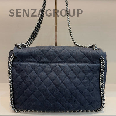 Chanel Classic Quilted Blue Silver Chain Shoulder Crossbody Bag