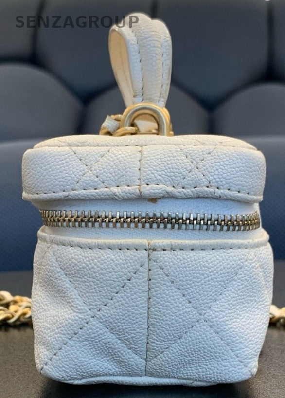 Chanel 21S Mini Chain Shoulder Bag Crossbody Diamond White Gold Women Classic
