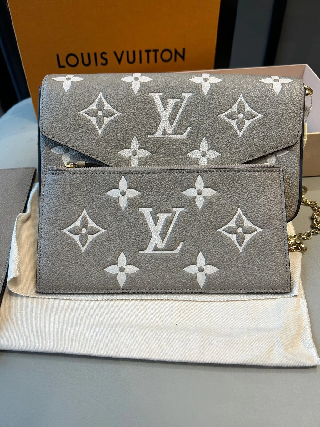Louis Vuitton Pochette Felicie Gray 3-in-1 Gold Chain Crossbody Bag